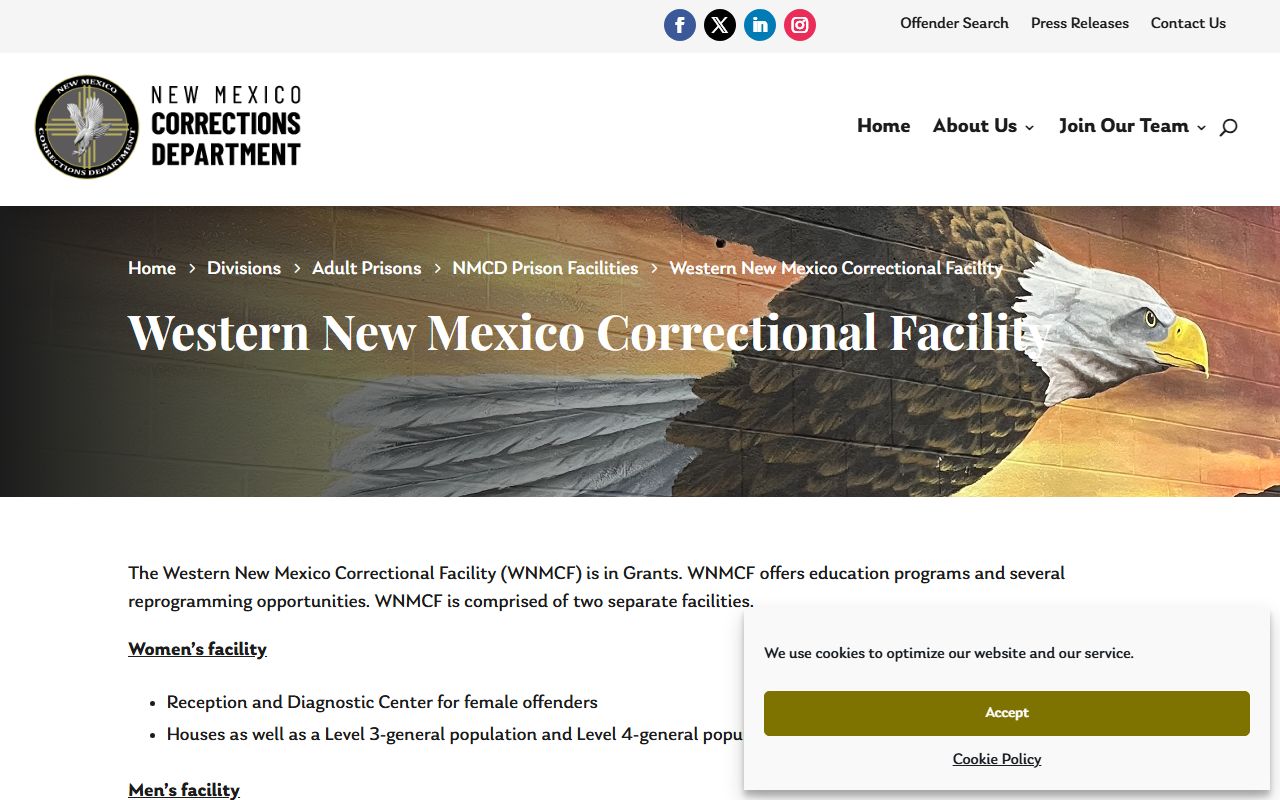 Western New Mexico Correctional Facility women's inmate lookup source page
